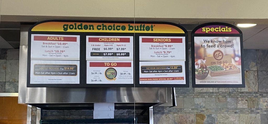 Golden corral prices for adults